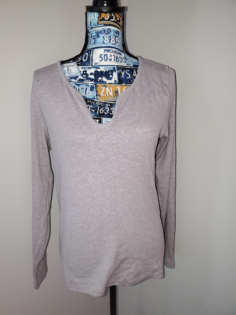 Everlane Light Gray Long-Sleeve V-Neck Tee XL